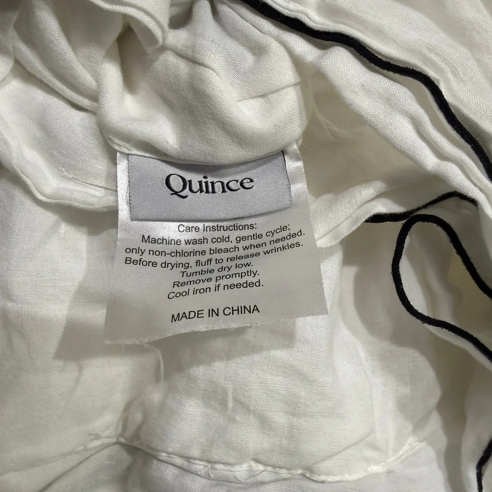 Quince Linen Duvet Cover Queen Bedding Black Piping Trim 88 x 92 Full